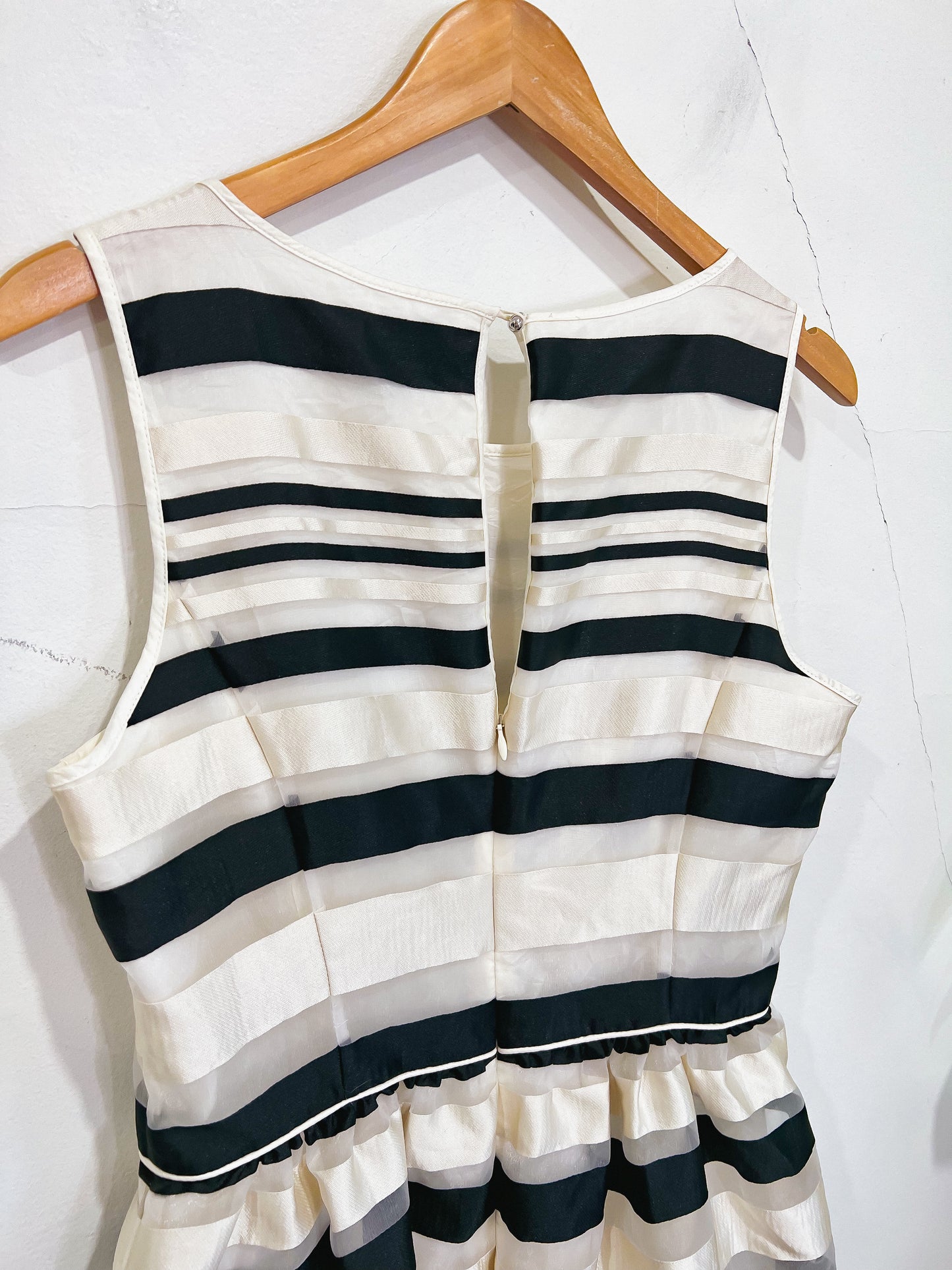 Banana Republic Striped Mini Dress in Black/White Satin (Size 8)