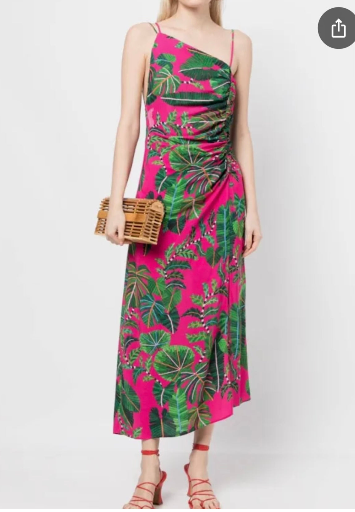 FARM RIO "Leaves Midi Dress in Hot Pink/Green" (Size S)