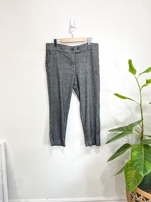 LOFT Petites Grey Slim Linen Blend Cropped Trousers (Size 12P)