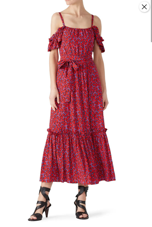 Derek Lam 10 Crosby "Iris Poppy Ruffle Cami Dress" in Red/Purple (Size S)