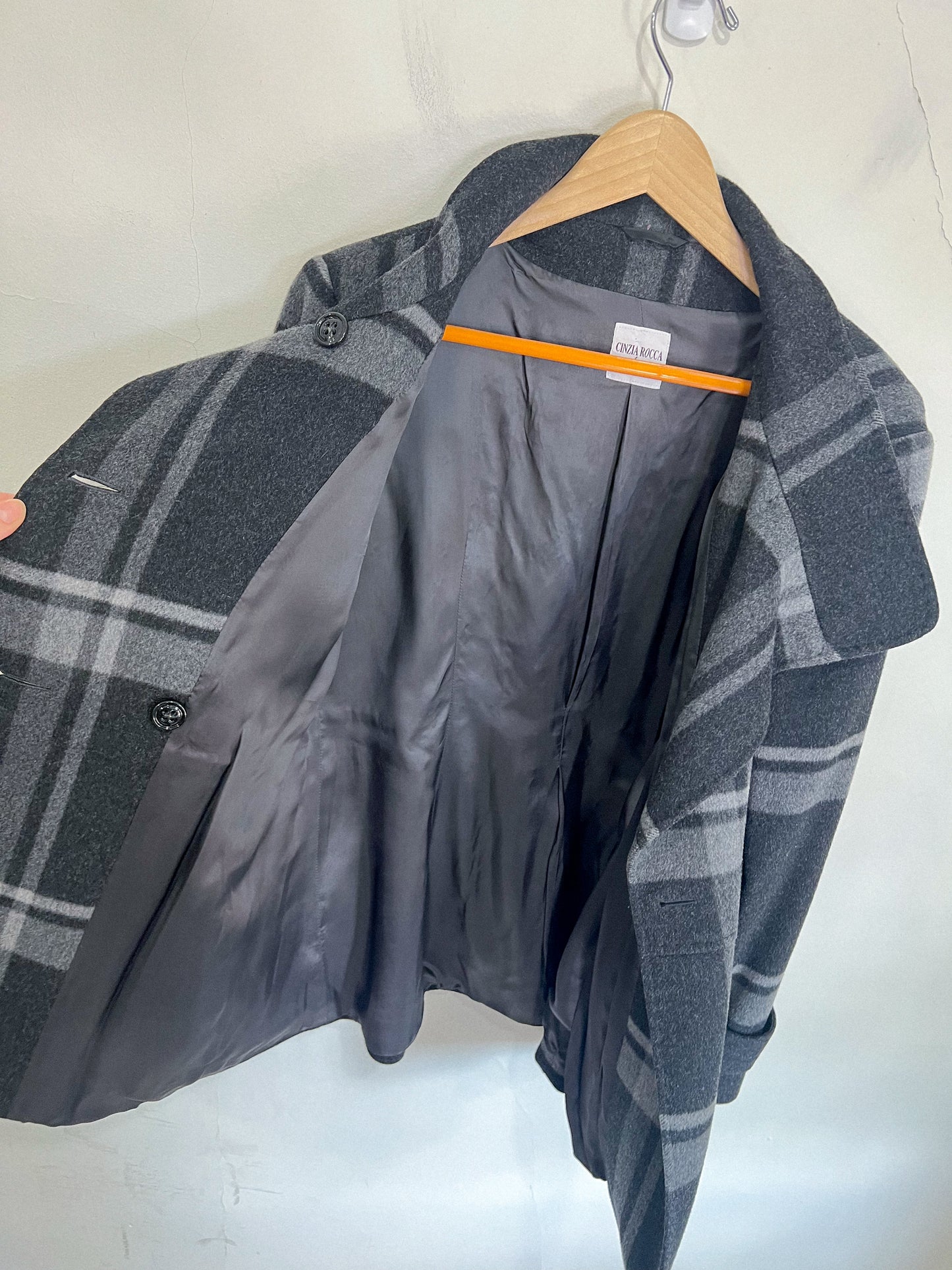 CINZIA ROCCA due Wool & Cashmere Coat in Charcoal Plaid (Size 12)