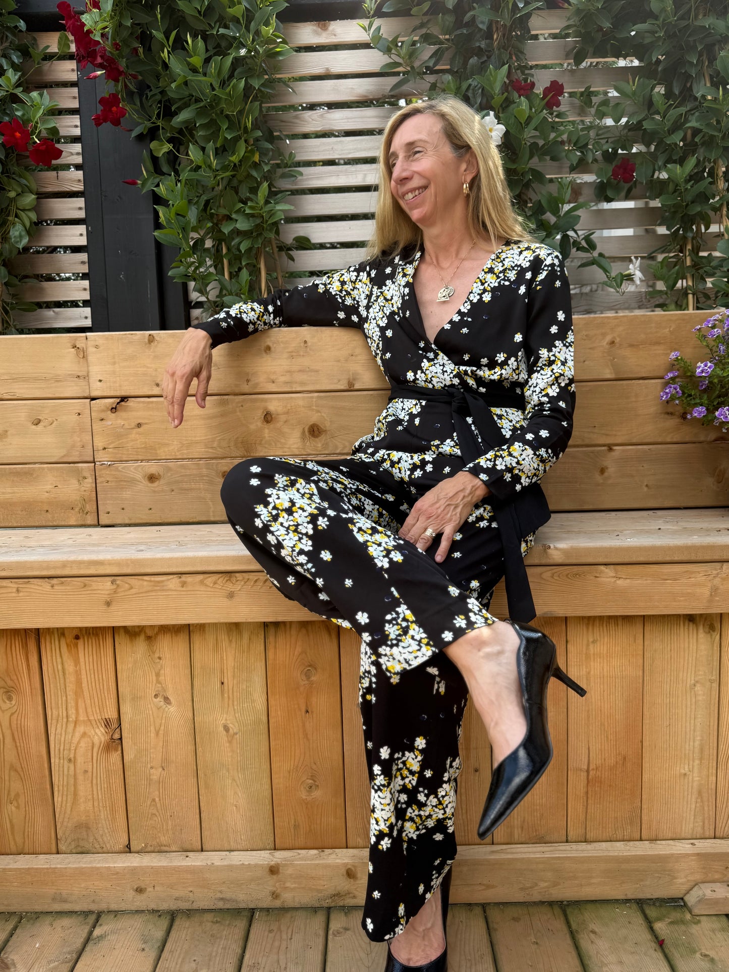 Diane Von Furstenberg Designer Long Sleeve Floral Jumpsuit (Size S)