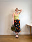Vintage Abstract Floral Print Midi Skirt in Black/Orange (Size M)
