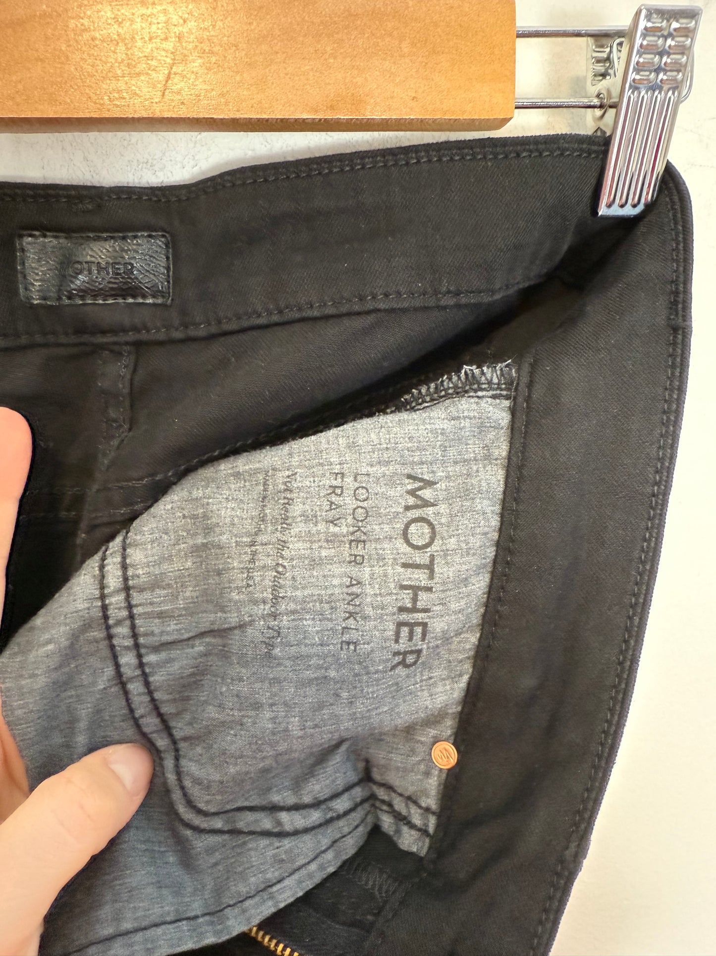 MOTHER "The Looker Ankle Fray Jeans in Black" (Size 28)