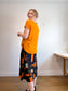 Vintage Abstract Floral Print Midi Skirt in Black/Orange (Size M)