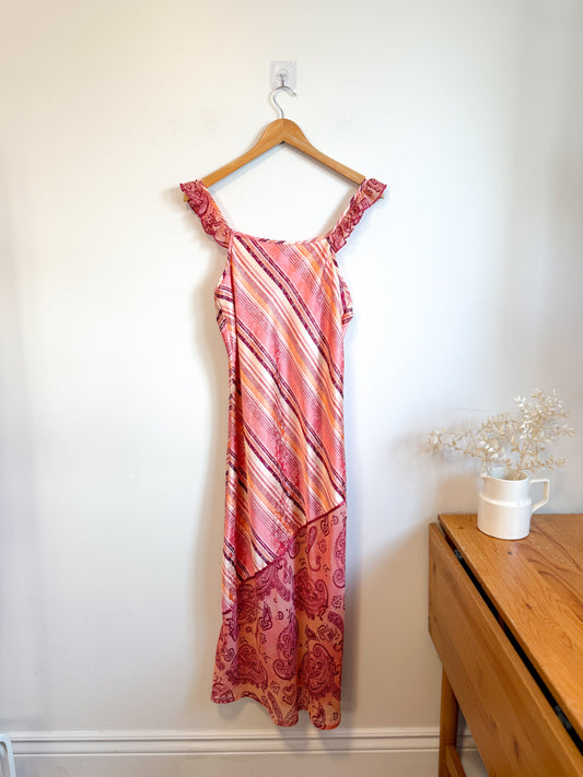 Vintage Slip Dress in Pink Stripe/Floral (Size M)
