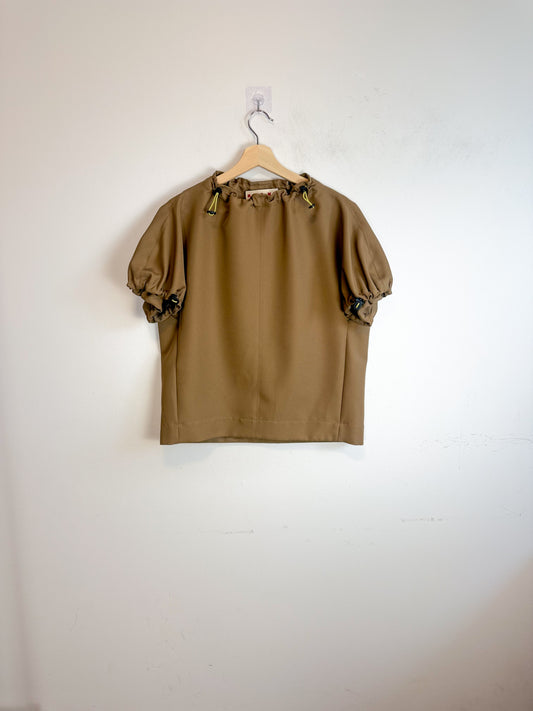 Marni Gathered Drawstring Blouse with Drawstring in Khaki Green (Size M)