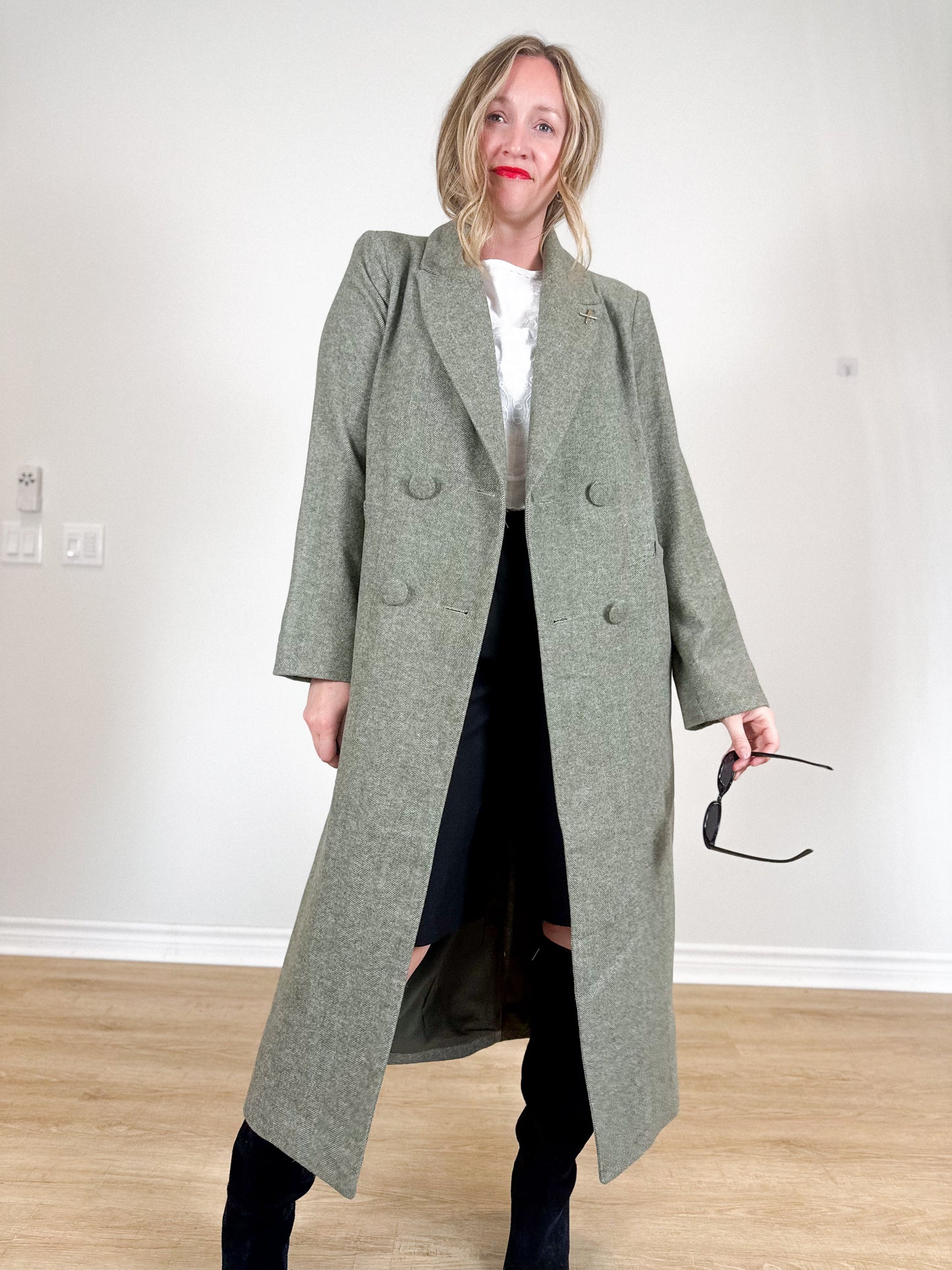 Torn by Ronny Kobo Tyra Peacoat in Moss Green (Size L)