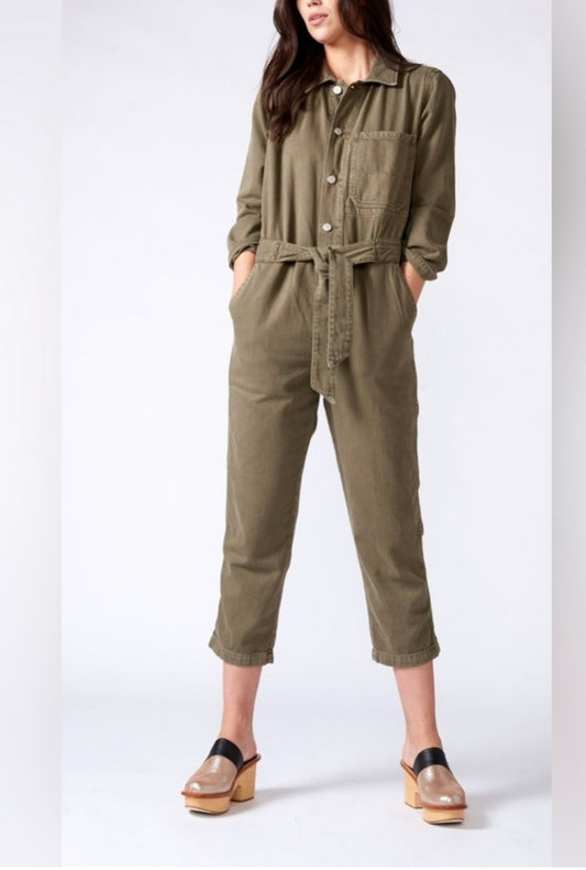 AMO "Tie Waist Utility Jumpsuit in Green" (Size XS/S)