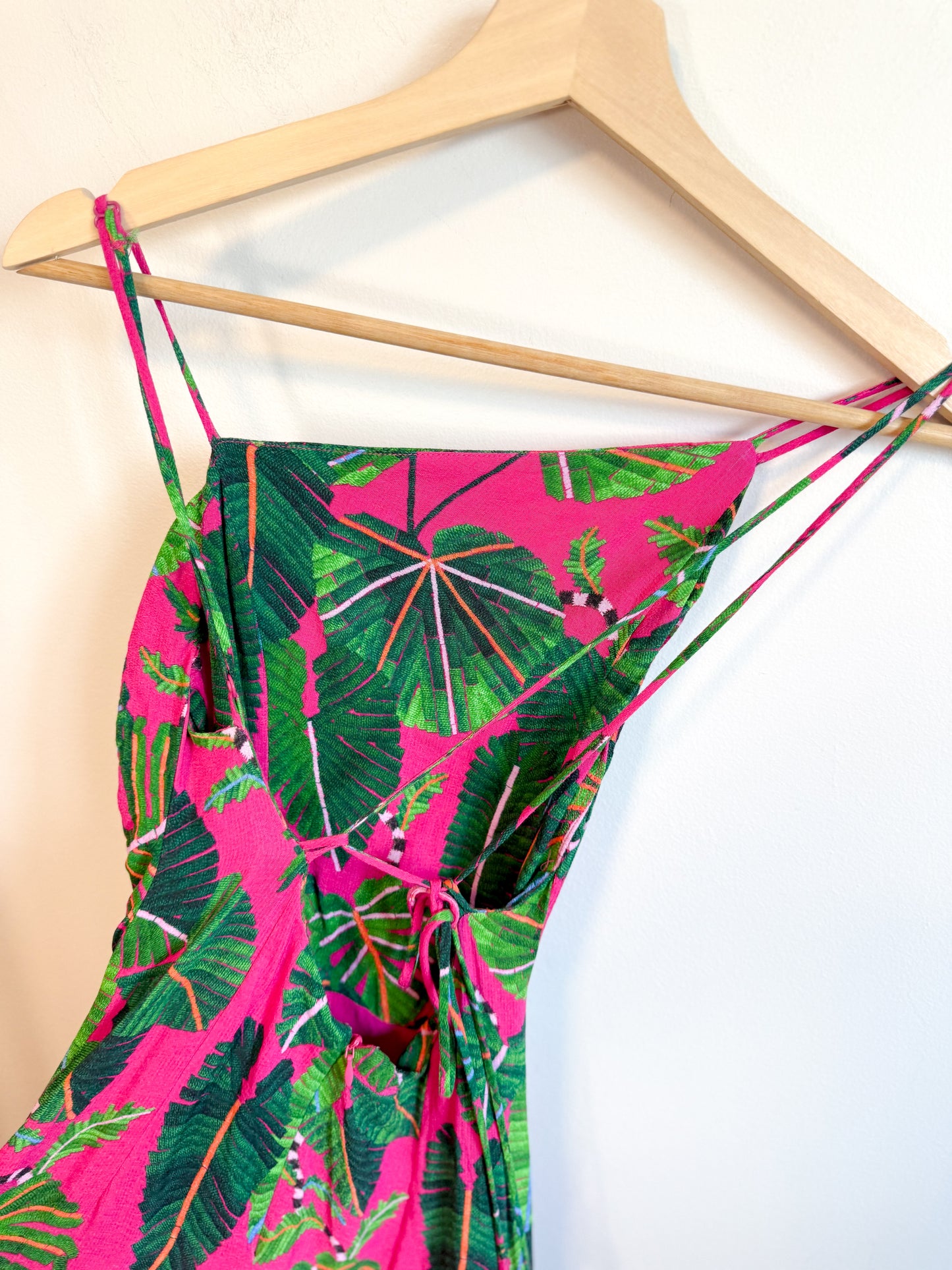 FARM RIO "Leaves Midi Dress in Hot Pink/Green" (Size S)