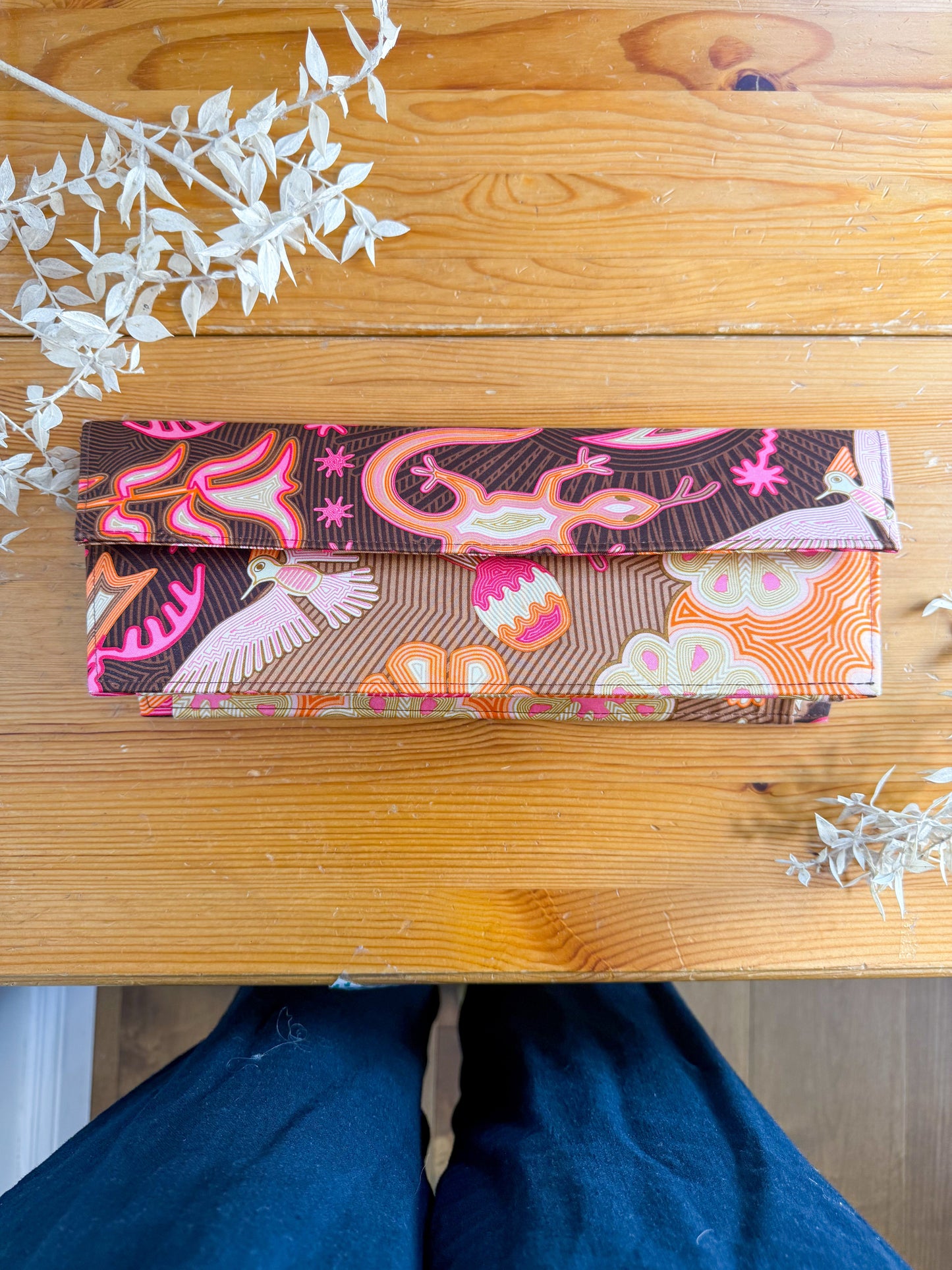 Pineda Covalin Patterned Clutch in Pink/Orange/Brown