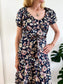 Ralph Lauren "Floral Cotton Voile Puff-Sleeve Dress" in Navy  (Size S)