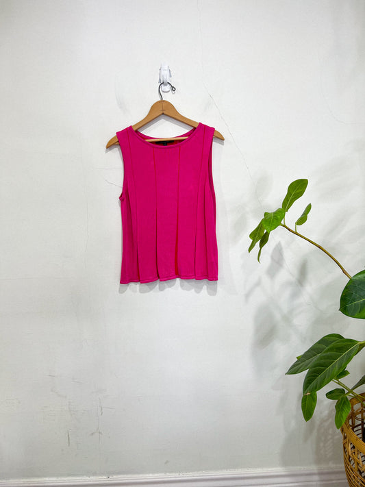 ST. JOHN Designer Pleated Sleeveless Top in Hot Pink (Size S/M)