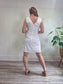 Vintage White Linen Dress with Floral Embroidery (Size M/L)