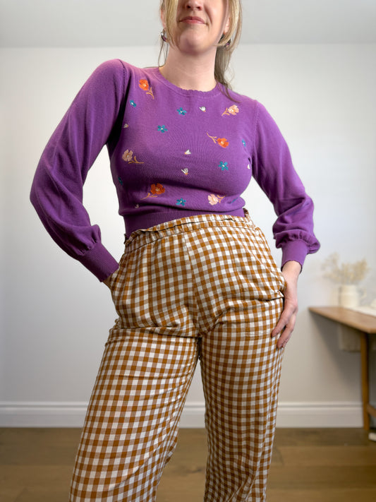Princess Highway Embroidered Floral Sweater in Purple (Size S/M)