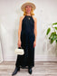 TESSUTI Petites Black Full Length Halter Dress (Size S/M)