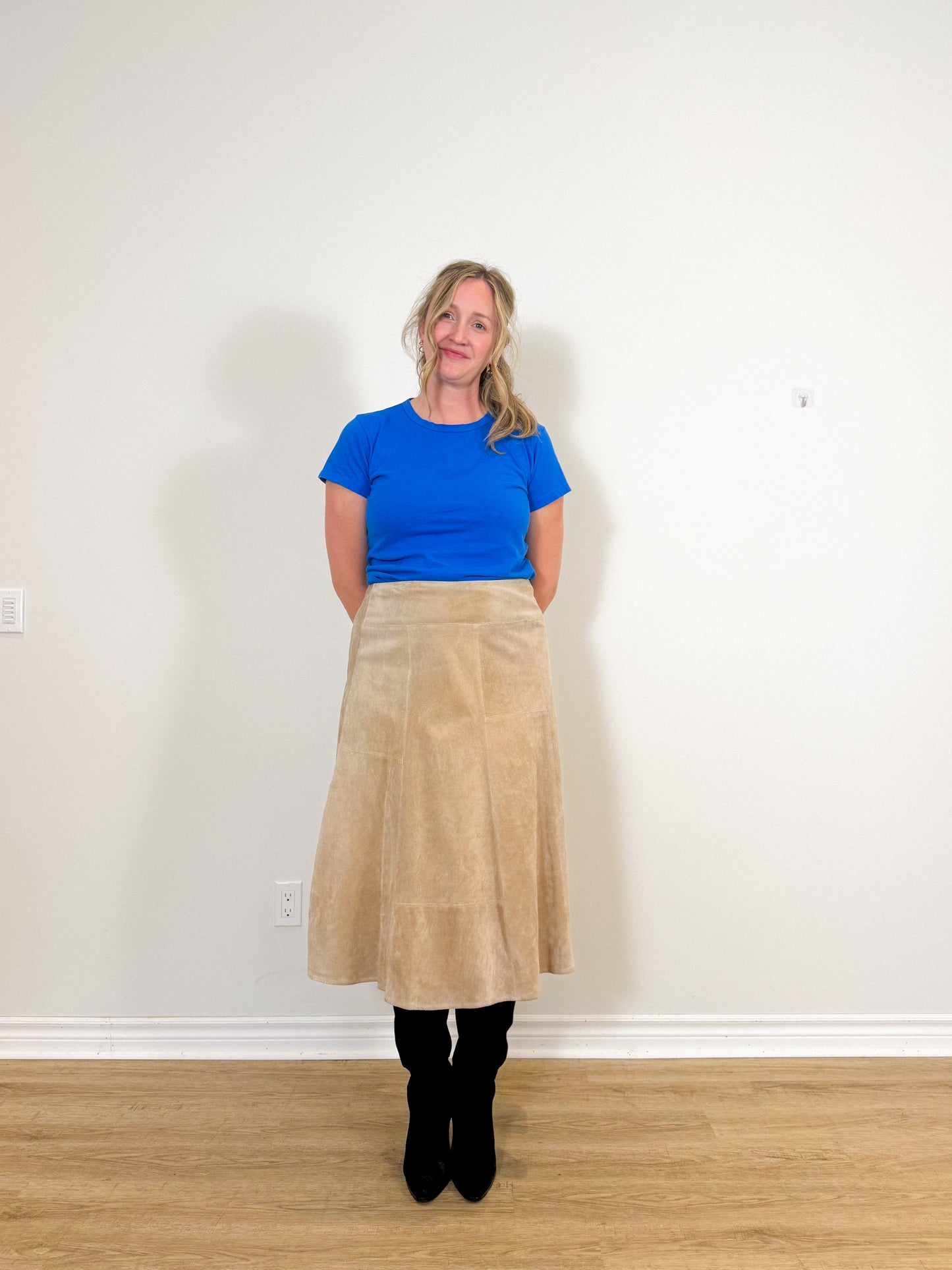 Vintage Leather Midi Skirt in Beige SOLD AS IS (Size XL)