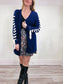 Chris Ran Lin for Lane Crawford Designer Wool Cardigan with Lace Sleeves in Navy (Size S/M)