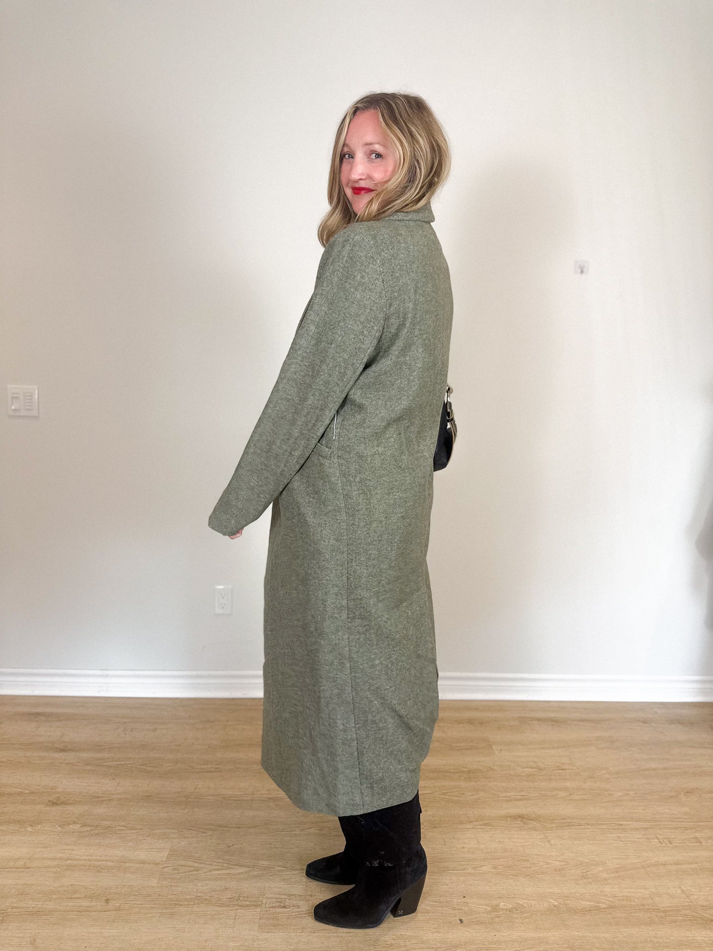 Torn by Ronny Kobo Tyra Peacoat in Moss Green (Size L)