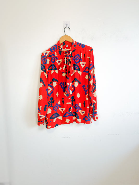 Vintage France Silk Blend Patterned Blouse (Size L/XL)