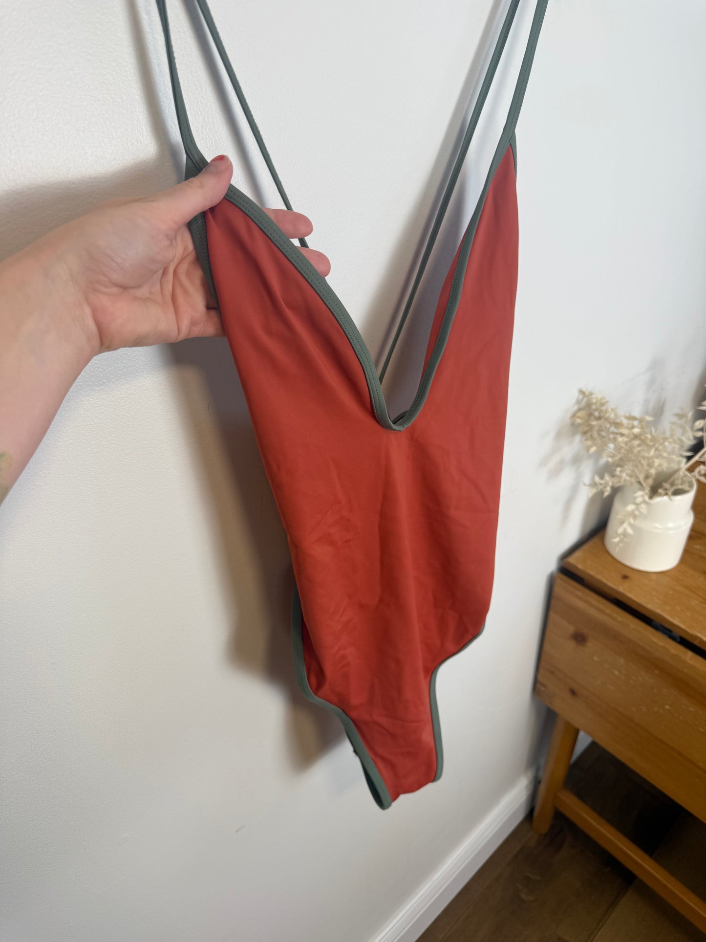 So So Swim Original Cut Swimsuit" in Tangerine (Size M)