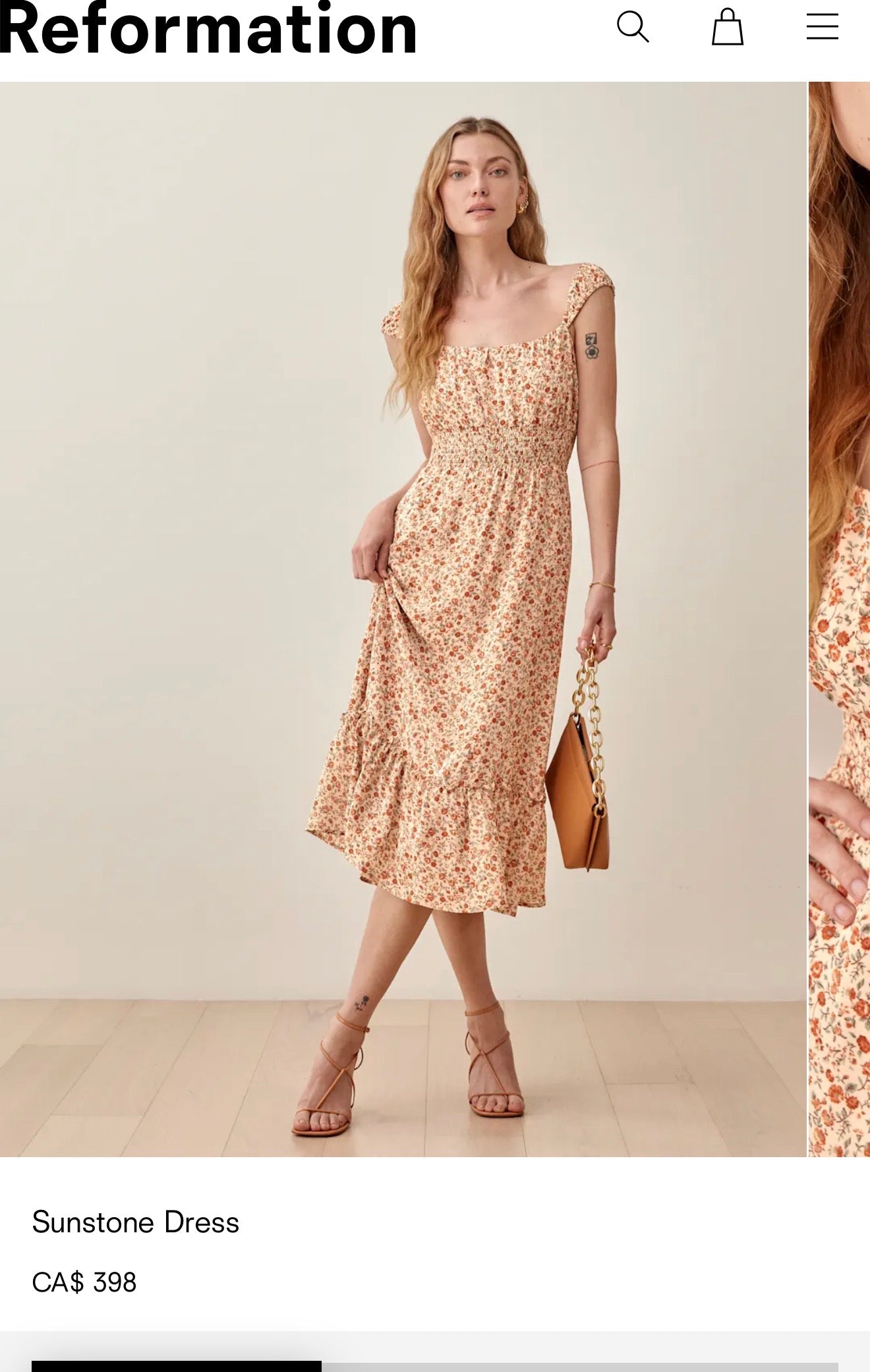Reformation Sustainable "Sunstone Dress in White Floral" (Size 14)