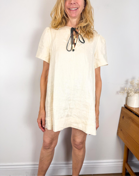 VRG GIRL "Olsen Linen Mini Dress in Cream" (Size S)