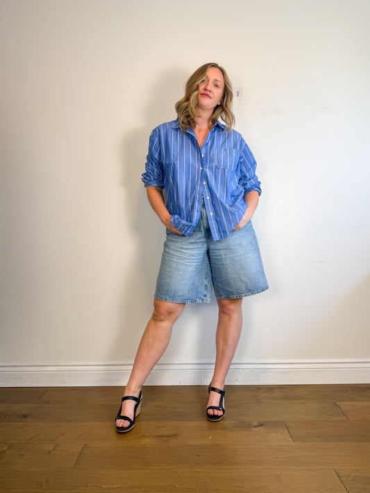 Sezane "Bilma Shirt in Blue Stripes" SOLD AS IS (Size L)