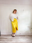 Zara Yellow Satin Midi Ruched Skirt (Size L)