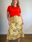 Vintage Liz Linen Floral Midi Skirt (Size L)