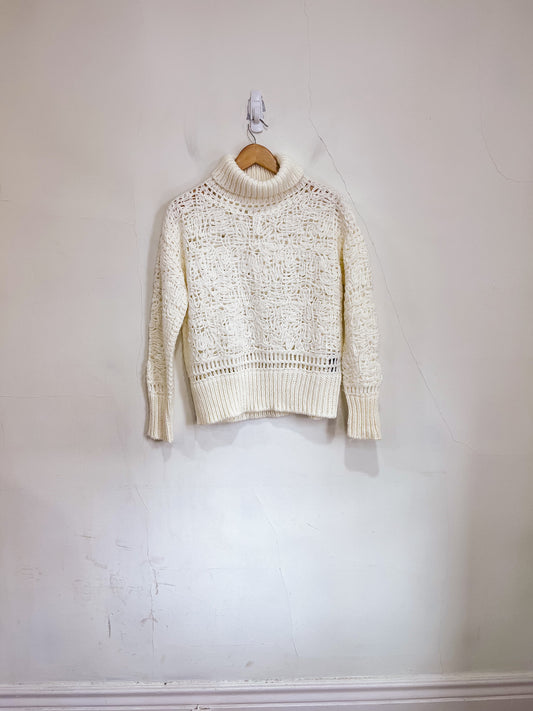 Alpha Studio Crochet Woven Turtleneck Sweater in Cream  SOLD AS IS (Size S)