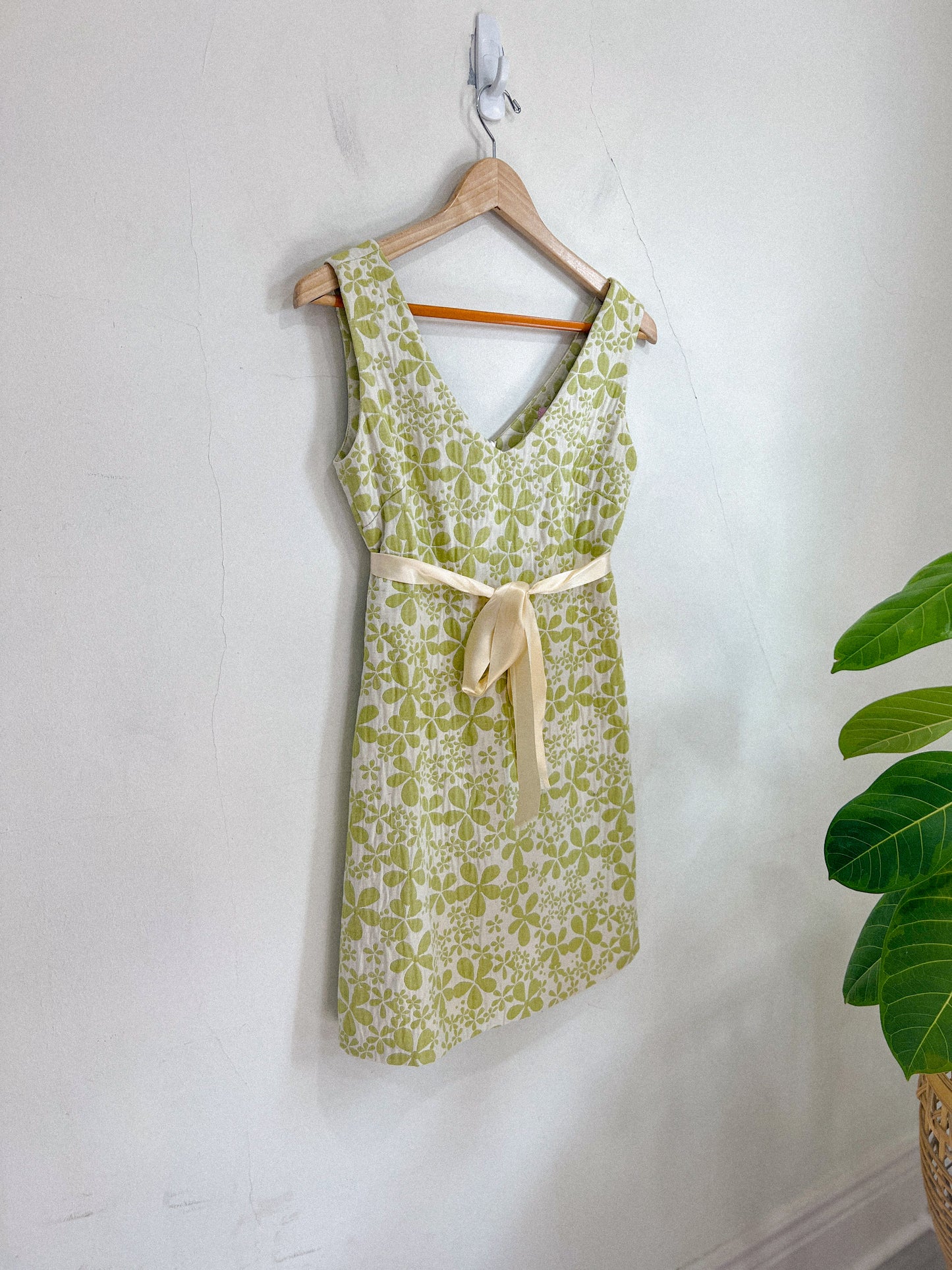 Sweet Chemise Green Floral Dress with Satin Belt (Size S)