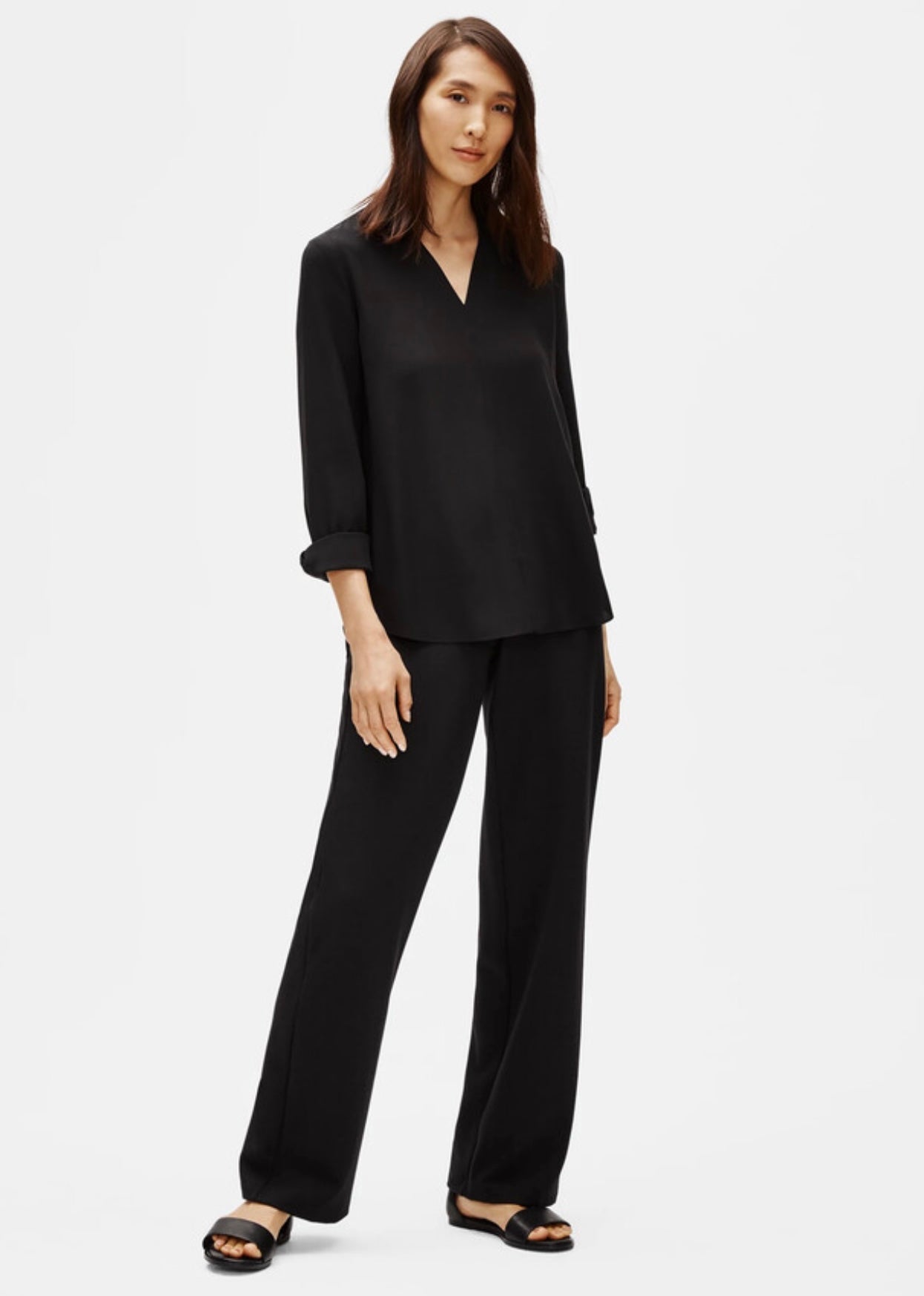 Eileen Fisher "Flex Tencel Ponte Straight Pant in Black" (Size M)