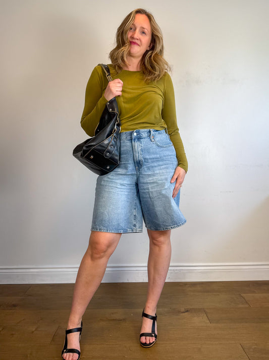 Babaton Cropped Long Sleeve Top in Green (Size L)