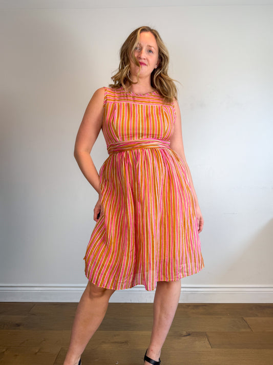 Tory Burch Linen & Silk striped Dress in Pink Stripe (Size M)