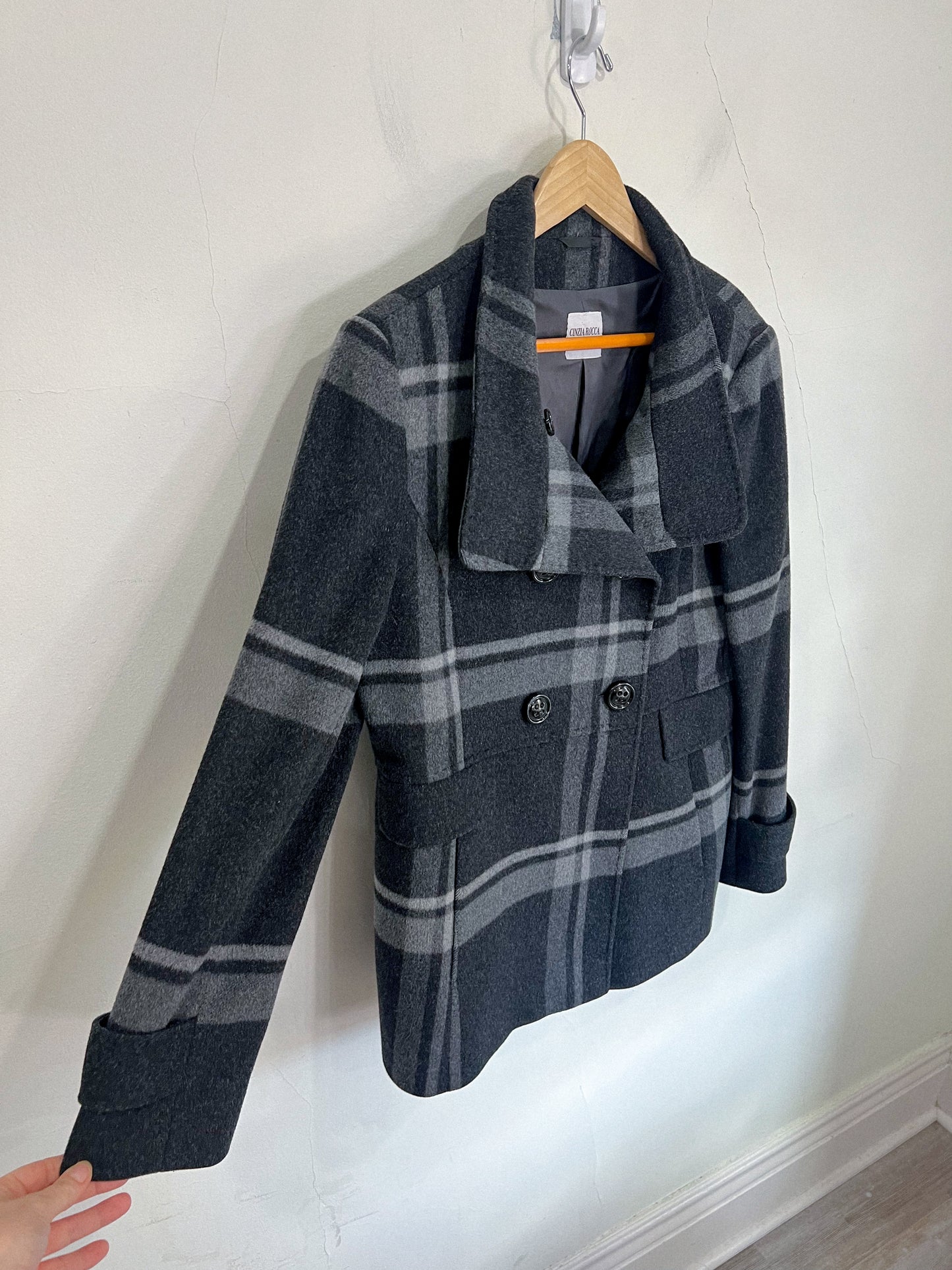 CINZIA ROCCA due Wool & Cashmere Coat in Charcoal Plaid (Size 12)