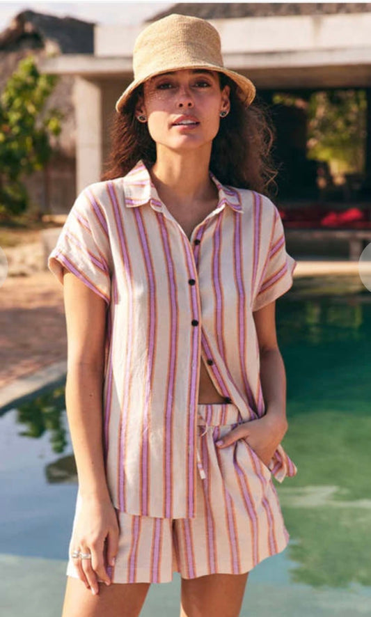 Marine Layer "Dana Shirt in Violet Stripe" (Size XS/S)