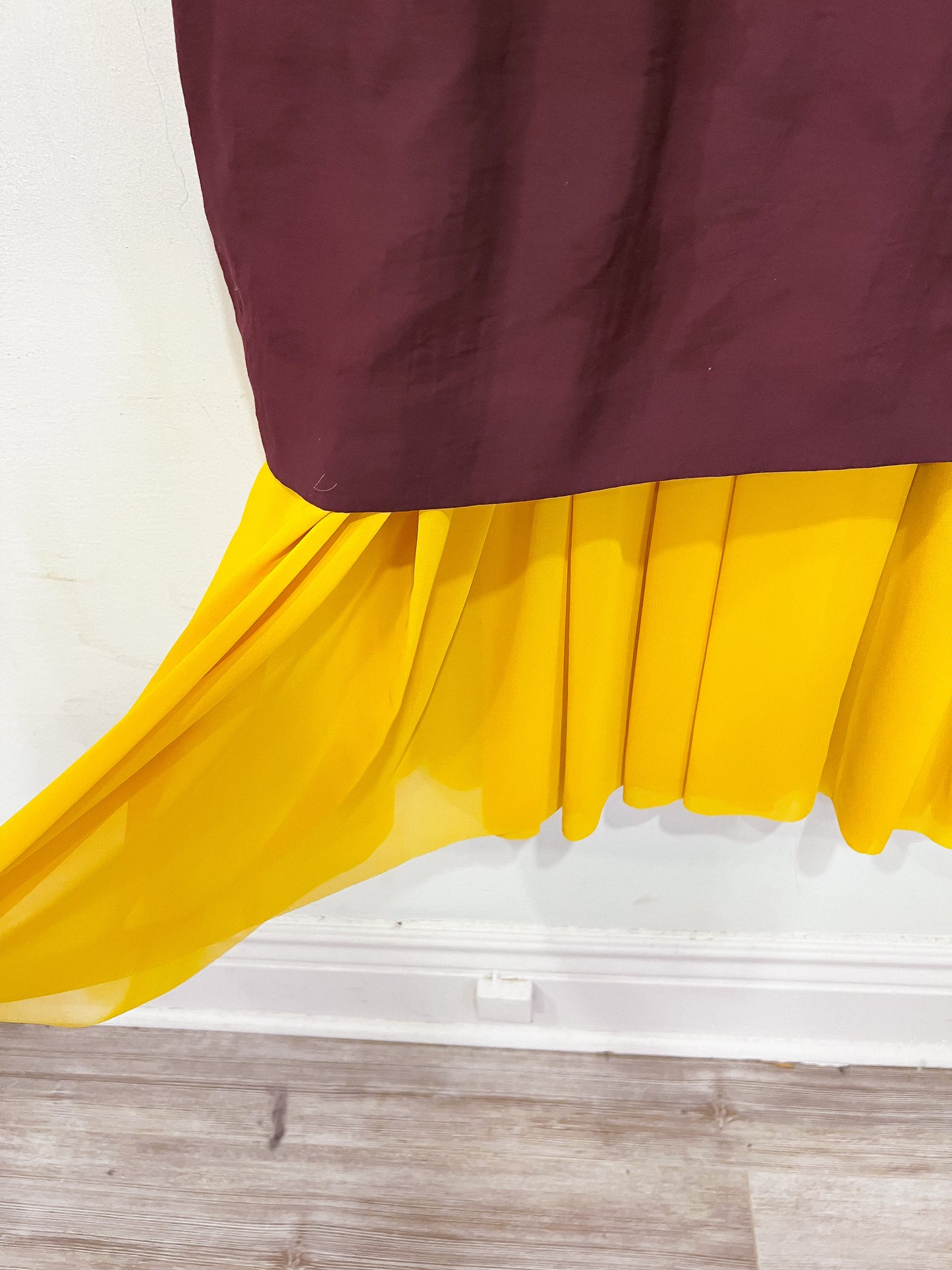 COS Maroon Oversized Dress with Yellow Chiffon Panel (Size L)