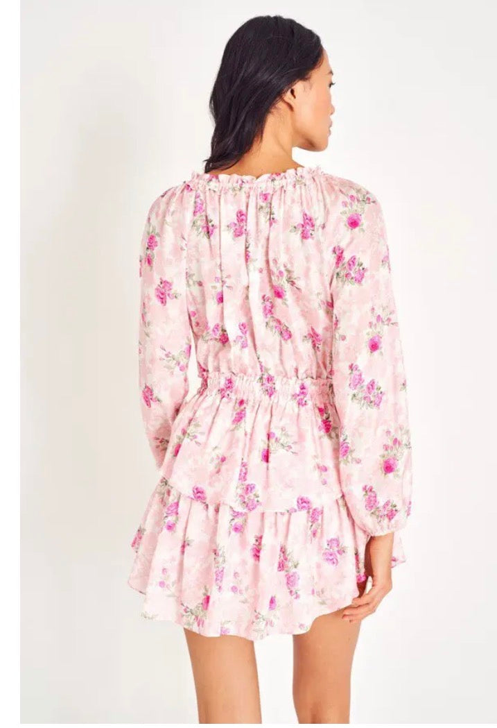 LoveShackFancy "Popover Silk Mini Dress in Pink Floral" (Size XS/S)