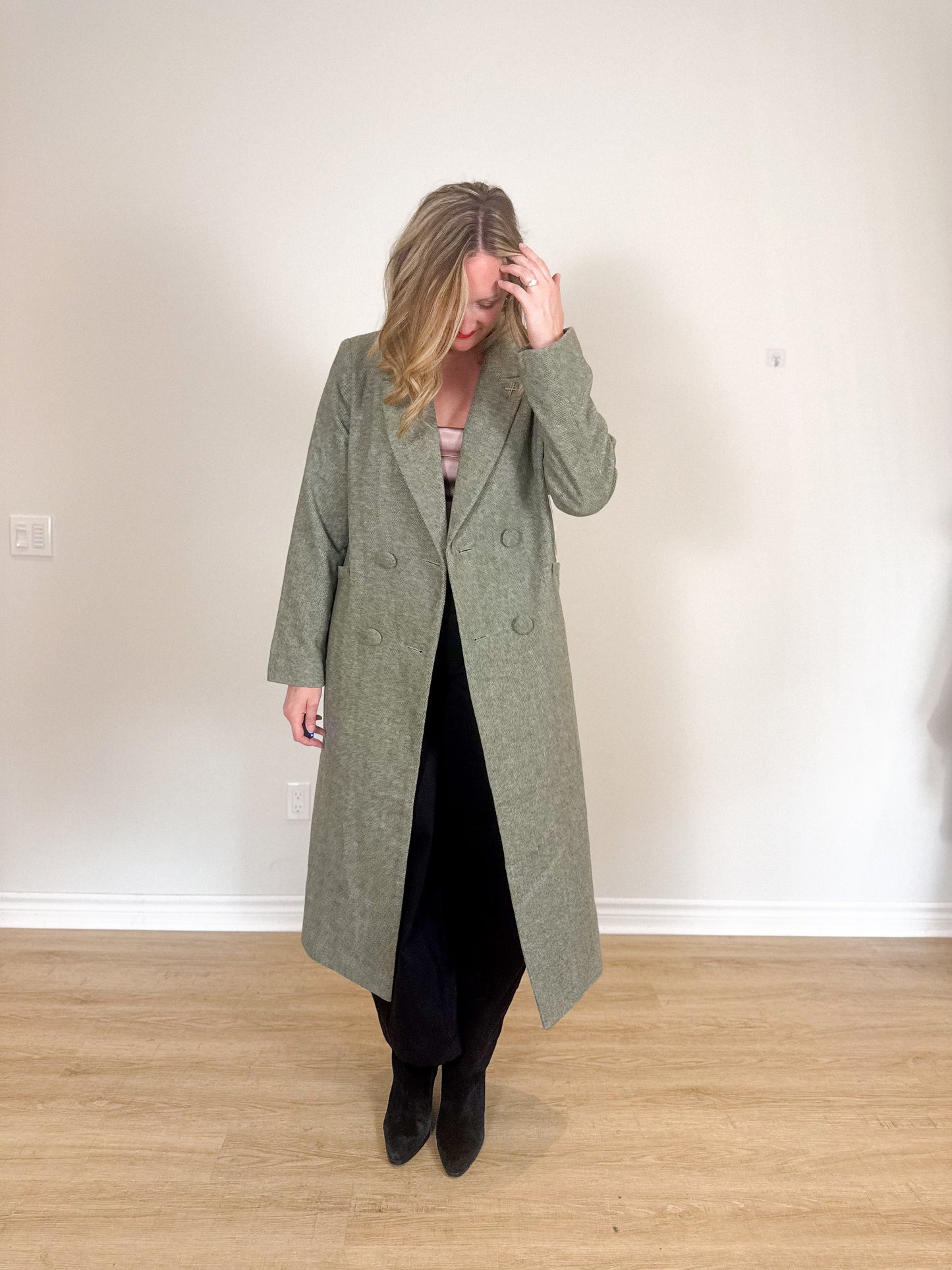 Torn by Ronny Kobo Tyra Peacoat in Moss Green (Size L)