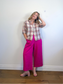 OUI Wide Leg Linen Culottes in Hot Pink (Size XL)