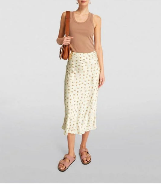 DOEN "Silk Floral Elowen Midi Skirt in Floral" (Size S)
