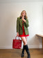Vintage Green Tweed Skirt Suit (Size L)