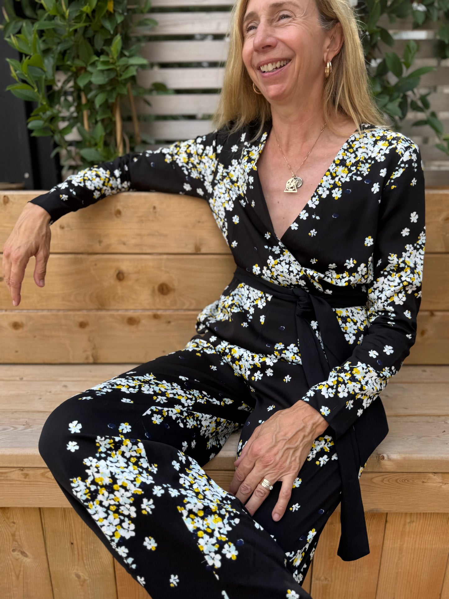 Diane Von Furstenberg Designer Long Sleeve Floral Jumpsuit (Size S)