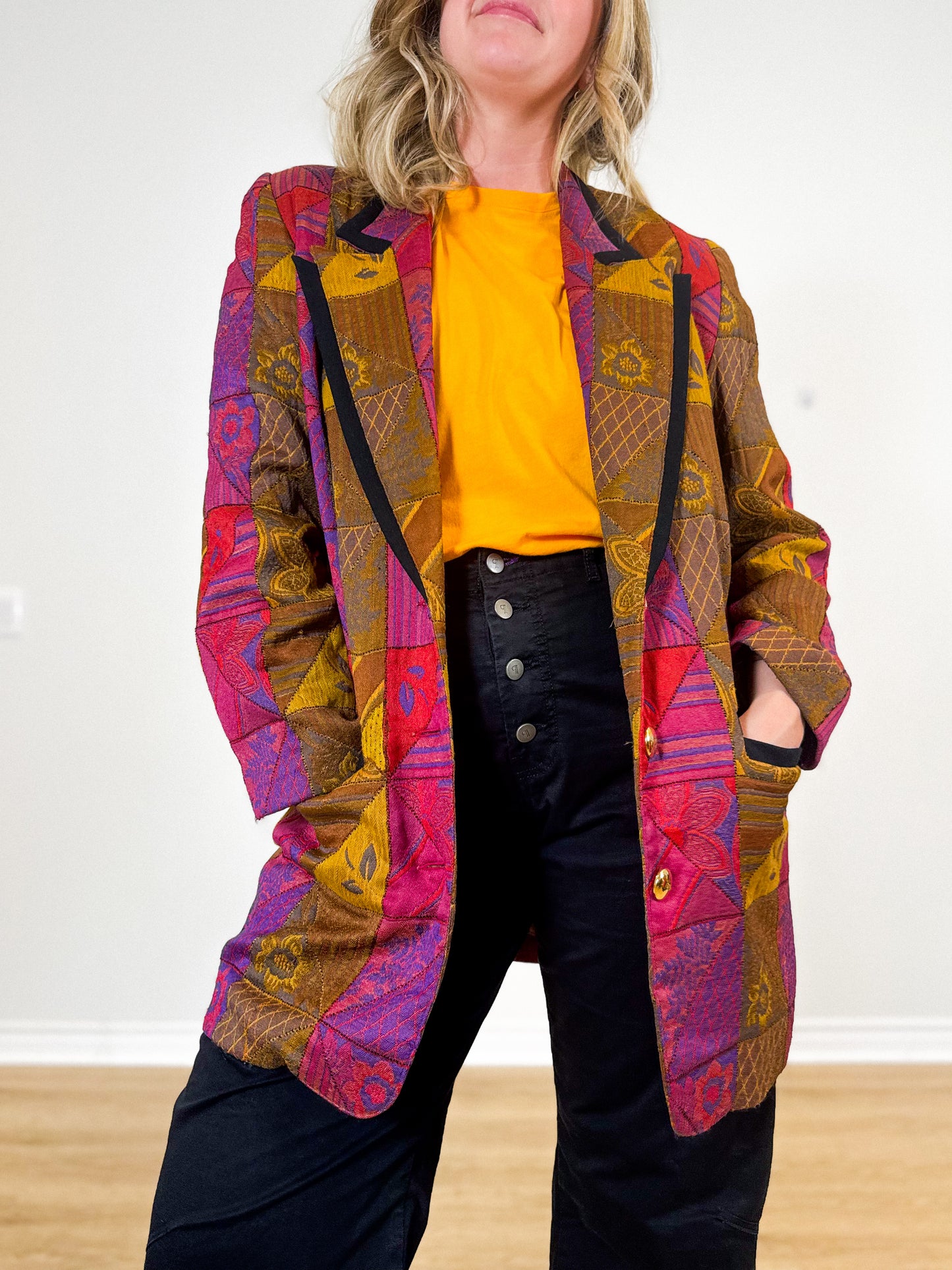Vintage Quilted Blazer in Multi-Colour (Size XL)