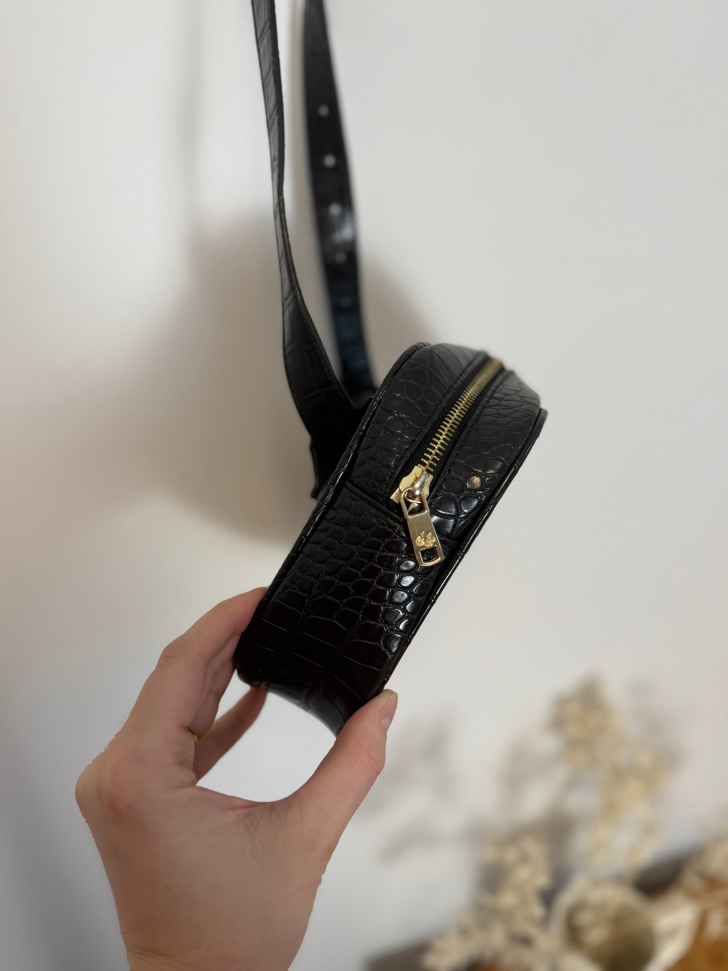 ELA x Sasha Exeter Vegan Crossbody Bag in Black Croc