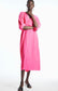 COS Puff Sleeve Midi Dress in Hot Pink (Size M/L)