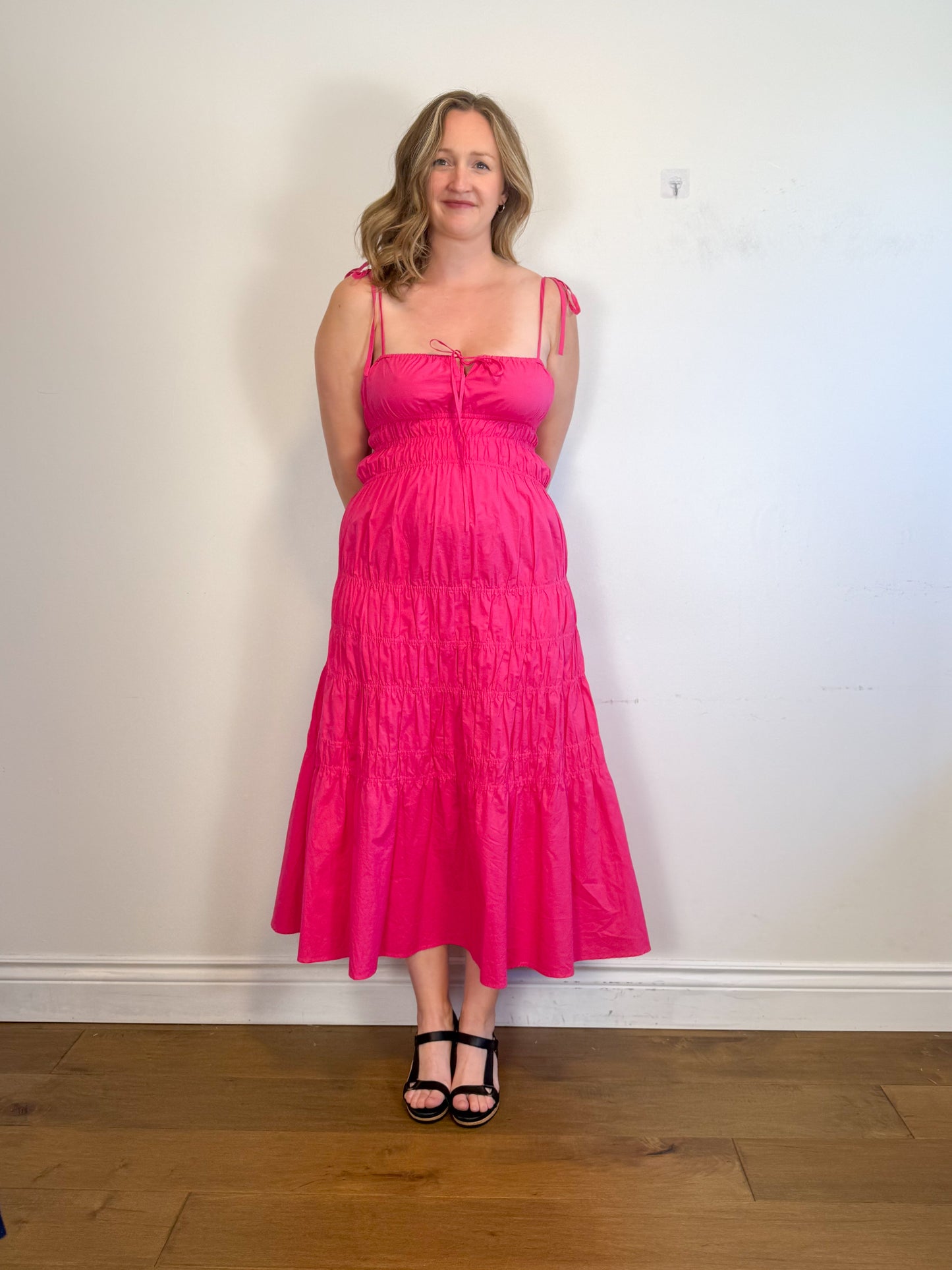 NICHOLAS THE LABEL "Halia Shirred Ramie Dress in Pink" (Size S/M)