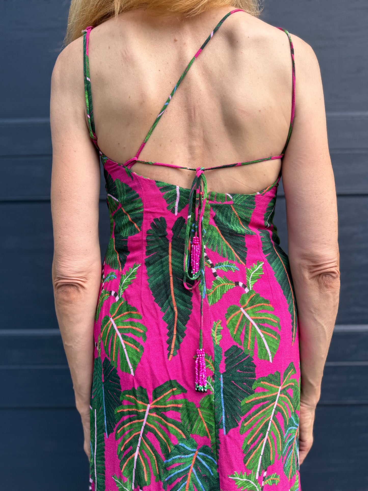 FARM RIO "Leaves Midi Dress in Hot Pink/Green" (Size S)