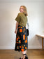 Vintage Abstract Floral Print Midi Skirt in Black/Orange (Size M)
